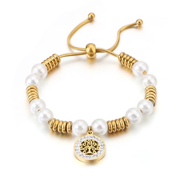 

adjustable pearl small circular titanium steel bracelets girl bead bracelets silver gold color fashion jewelry drop shipping, Golden;silver