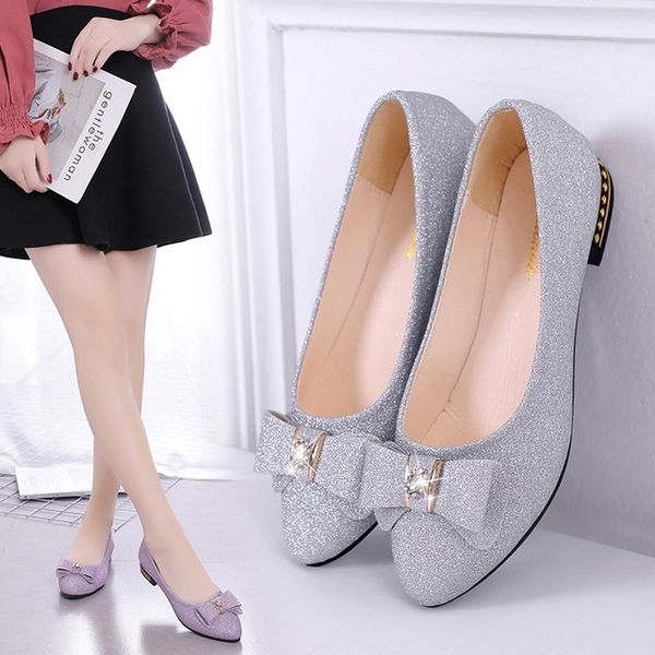 

2019 spring autumn new rhinestone bow women's flat shoes korean fashion low-heeled casual wild work single shoes, Black