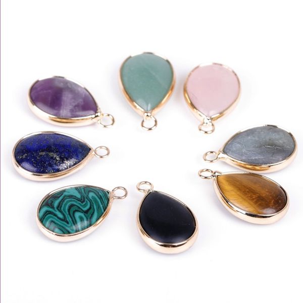 

wholesale 10 pcs gold plated water drop malachite stone pendant amethyst crystal for gift charm jewelry, Silver