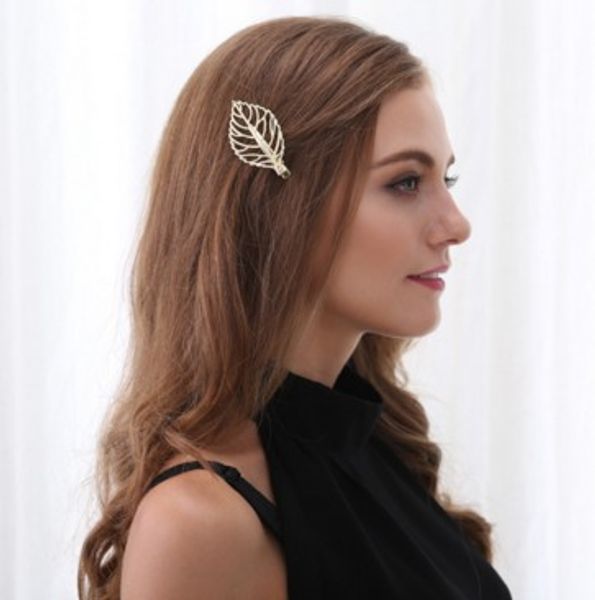 

hollow leaf hair clamp gold tone girls/ladies hair barrettes clip metal hairpin hair clip clamps, Golden;silver