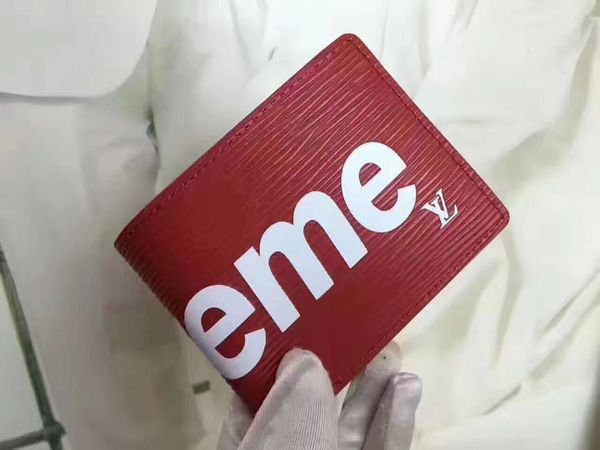 

2019 new arrival pu leather wallets for mens bifold money purse cluch wallet for man 33 supreme 678 with box, Red;black
