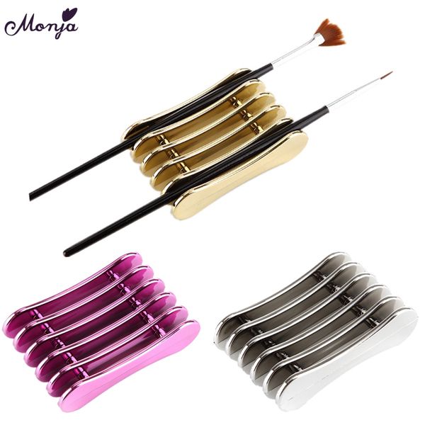 

monja 5 grid nail art brush pen acrylic holder carrier holding showing support stand rack, Silver