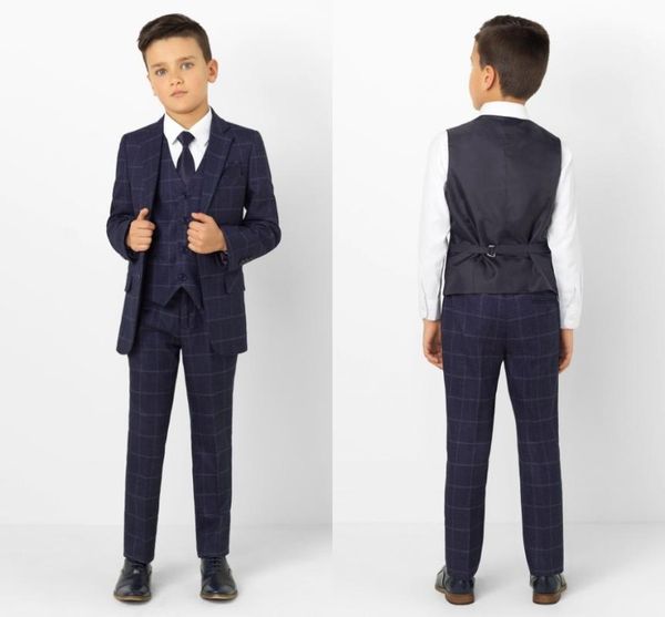 

2020 new arrival boys' attire peaked lapel kids suits custom made clothing set 3 pieces prom suits (jacket+pants+tie+vest) 025, Blue