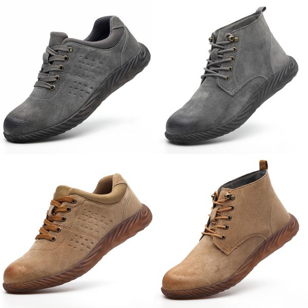 

men's high breathable suede steel toe anti smash protective work shoes boots men puncture proof safety shoes, Black