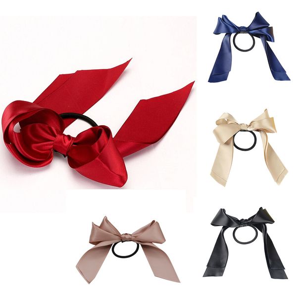 

new 1pcs women lady ribbon bow rope scrunchie satin ponytail holder hair band hair accessory girl beauty holder dropping, Brown