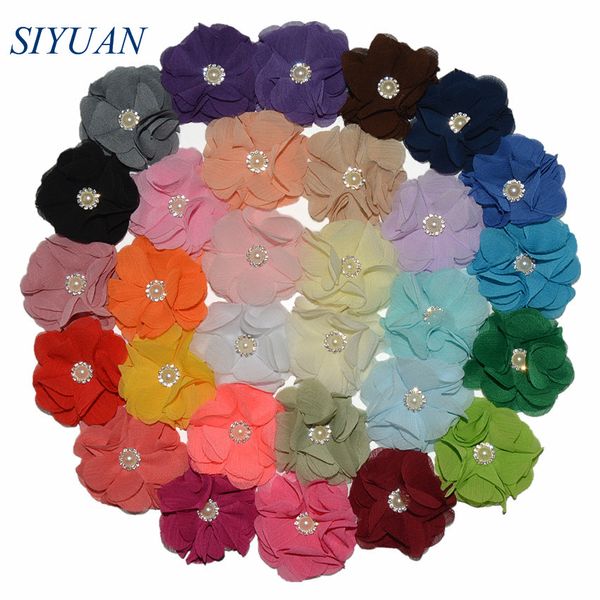 

50 шт. / лот 2,4-дюймовый красивый шифон цветок цветок со стразами алмазов дети шпилька аксессуары 30 доступных цветов th297, Slivery;white