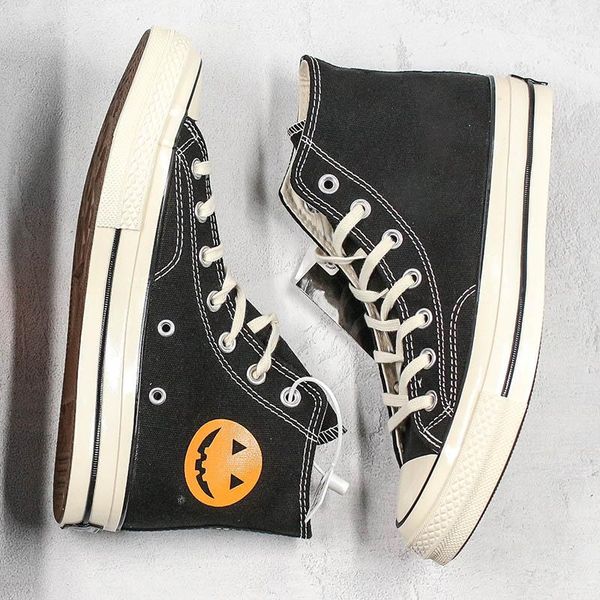 

halloween pumpkin x convas chuck smile canvas shoes casual designer shoes cute smiling faces men women fashion street sneakerl26, Black