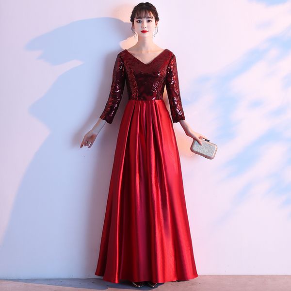 

ae677 wine red evening dresses elegant sequin evening gowns long formal dress styles women prom party dresses, White;black