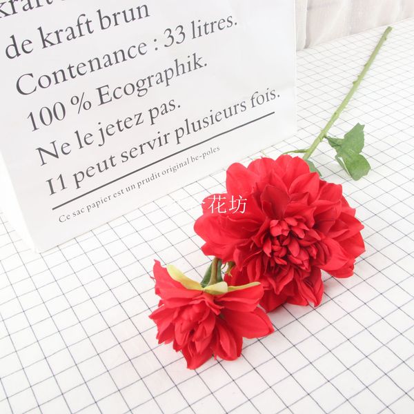 

2 heads simulation dahlia flower branch artificial silk bouquet for wedding home window decoration display silk dahlia flower