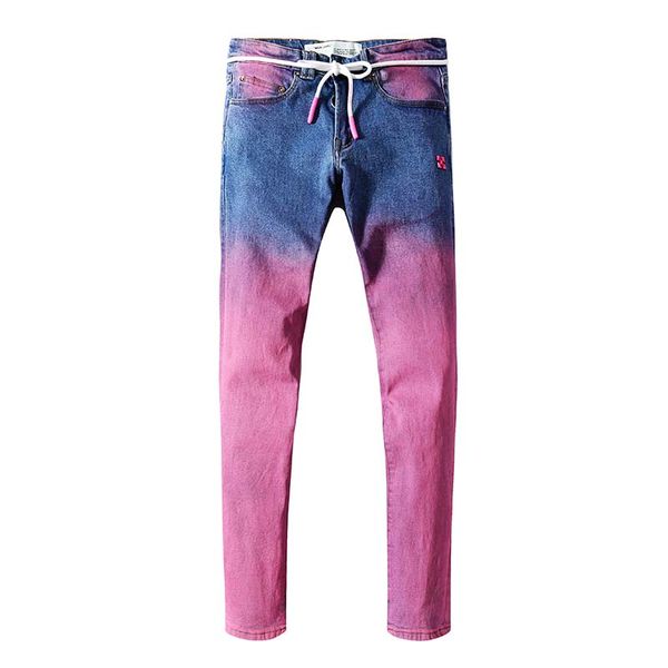 

2020 брюки мужчины корейской версии прилива бренда ударил градиент цвета маленькие ноги джинсы мужчины теряют прямые прямые брюки падения, Blue