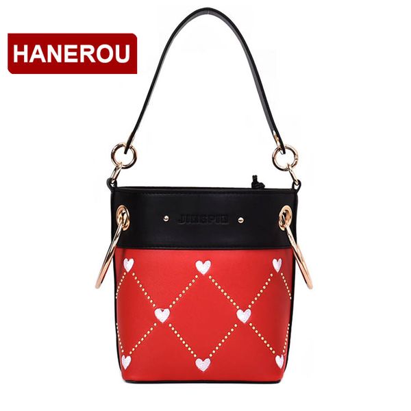 

rivet handbags female fashion drawstring bucket bag crossbody bags women pu canvas messenger shoulder bag teenage girls