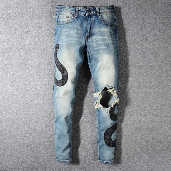 

2020 new fashion Designer Jeans menswear denim street black hole designer white striped jeans hip hop skateboard pants