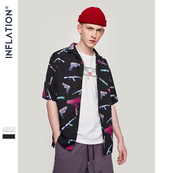

inflation men shirt short sleeve streetwear hip hop summer hawaiian shirts vacation clothes casual camisa hawaiana hombre 9249s, White;black
