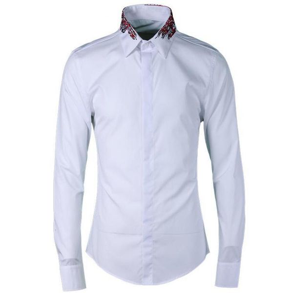 

men's casual shirts men luxuy exquisite cotton mens dress plus size 4xl embroidered collar long sleeve man, White;black