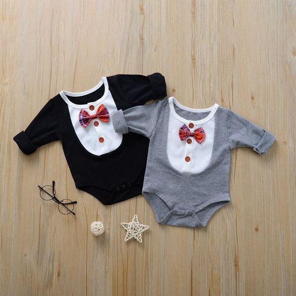 

newborn baby boy girl romper with bow tie long sleeve autumn cotton boutique infant clothes new, Blue