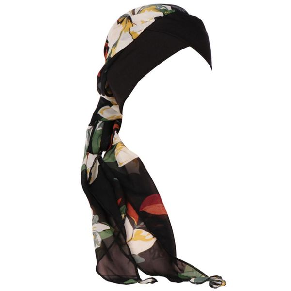 

muslim women printed hijabs hats turban head head scarf chemo cancer cap hair loss hat long tail bow bonnet wide band wrap cap