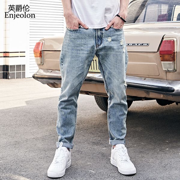 

enjeolon brand jeans men 2019 new hole blue cotton denim pants casual streetwear fashion male long trousers k6625