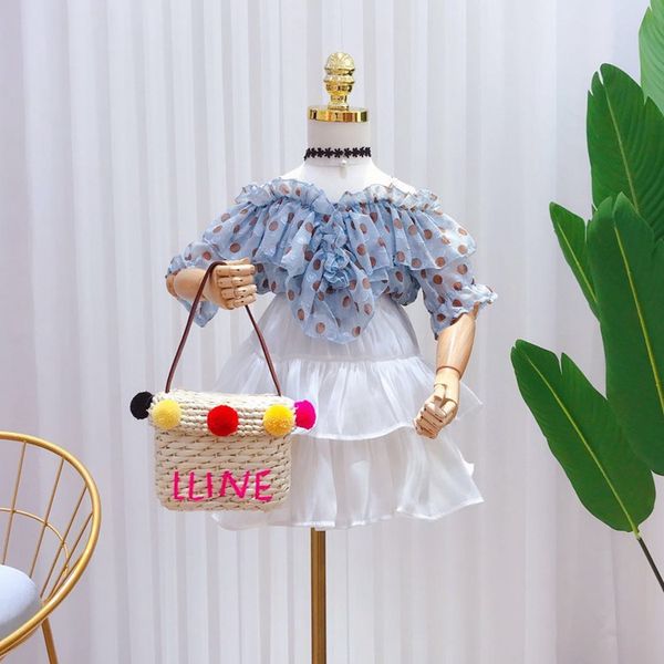 

мода новорожденных девочек шифоновые топы+ белые юбки дизайнер богемное платье точка кружева элегантный сладкий одежда наборы пляжный отдых, White