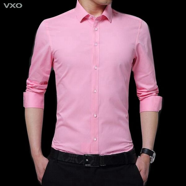 

vxo 2019 men fashion blouse shirt long sleeve business social shirt solid color turn-neck plus size work blouse brand shirts, White;black