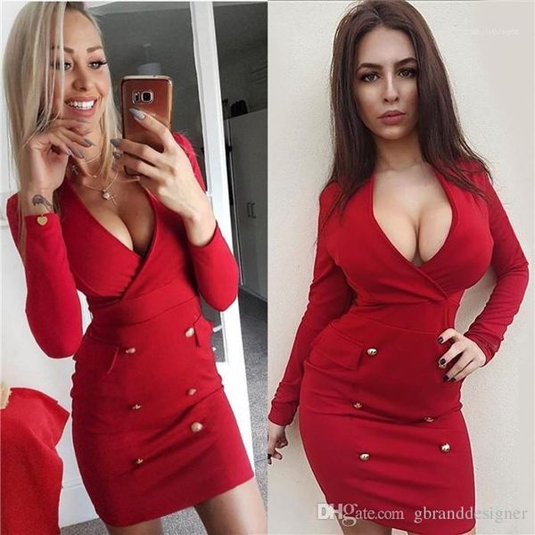 

v neck dresses fashion designer long sleeve slim party nightclub skirt spring autumn women clothing luxury deep, Black;gray