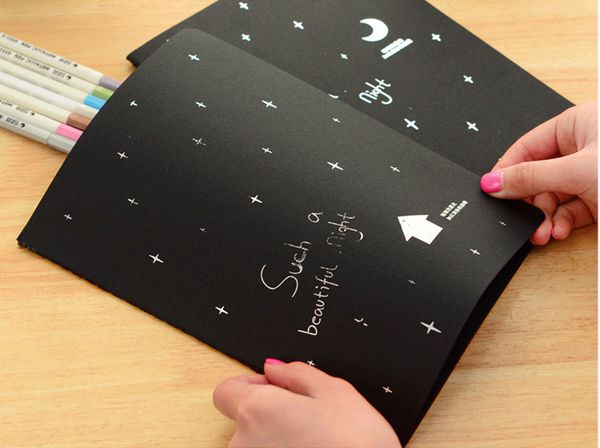 

28 sheets notepad diary notebook drawing painting graffiti blank black paper sketch painting sketchbook, Purple;pink