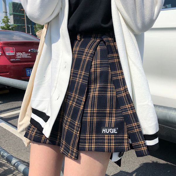 

skirts for women mini skirt basic casual fashion all match plaid vintage irregular high waist college wind new fashion female women, Black