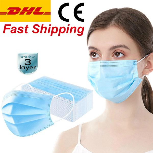

in stock]50pcs disposable face masks anti dust blue face masks 3-layer masks anit virus mask dhl ce approved