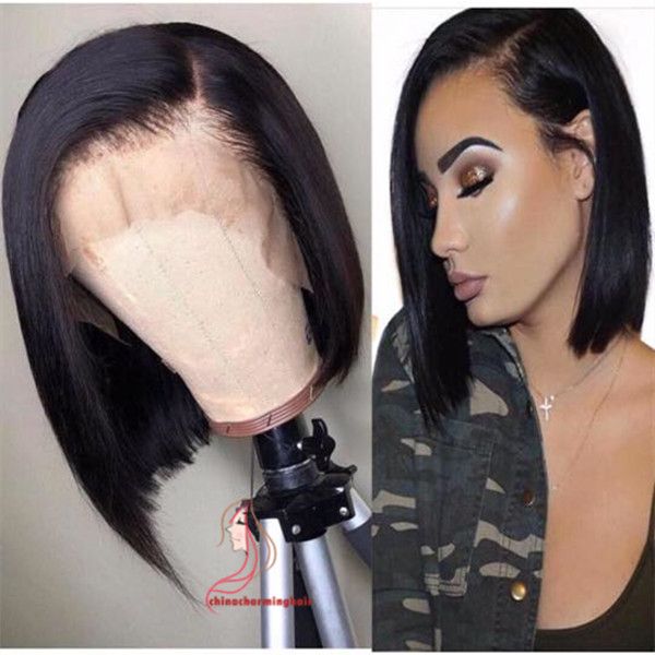 Grosshandel Menschliches Haar Lace Front Perucke Seitenteil Gerade Brasilianische Reine Haar Perucke Pre Gerupft Kurze Bob Perucke Fur Schwarze Frauen