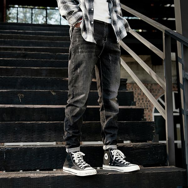 

men jeans autumn winter large size loose denim pants 2019 new young men retro button pocket ripped casual denim trousers, Blue
