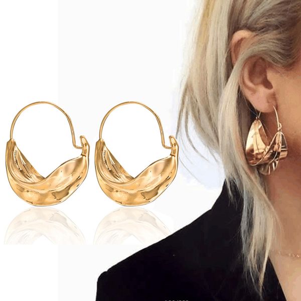 

2019 new occident irregular boat shaped gold silver color hoop earrings for women geometric metal statement earring jewellery, Golden;silver