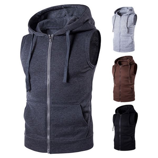 

brand 2019 vest men fashion solid sleeveless hoodies cardigans jacket fashion autumn causal zipper pockets mens vest waistcoat, Black;white