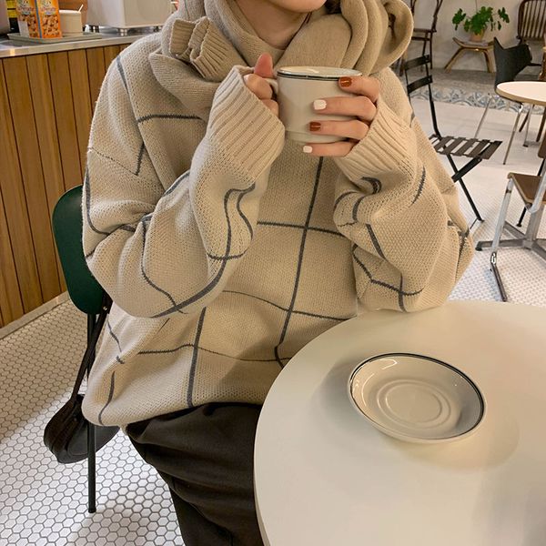 

women's sweaters korean preppy style long sleeve plaid knitted sweater women autumn winter pullover jumper female casual loose, White;black