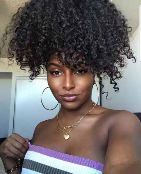 Variedade de rabo de cavalo de cabelo humano curto com clipe de franja em cabelo humano encaracolado alto afro crespo extensão de cabelo de rabo de cavalo para mulheres negras 160g