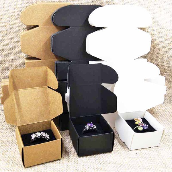 

50pcs brown/black/white cardboard ring packing box jewelry display box with black velvet sponage inside custom logo moq 1000pcs