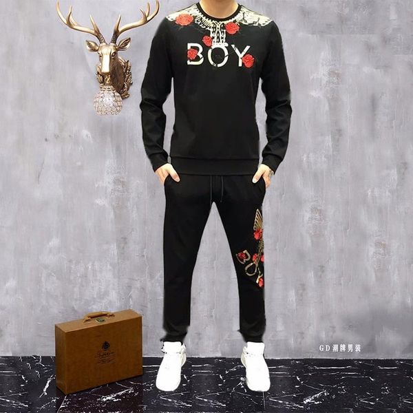 

2020 autumn suit men's trend korean version of handsome leisure sports flying eagle printing sweater tide brand social network red two, Gray
