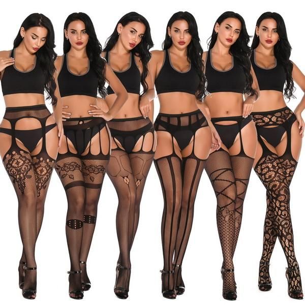 

605s women black garters stockings lingeries see-through pantyhose, Black;white