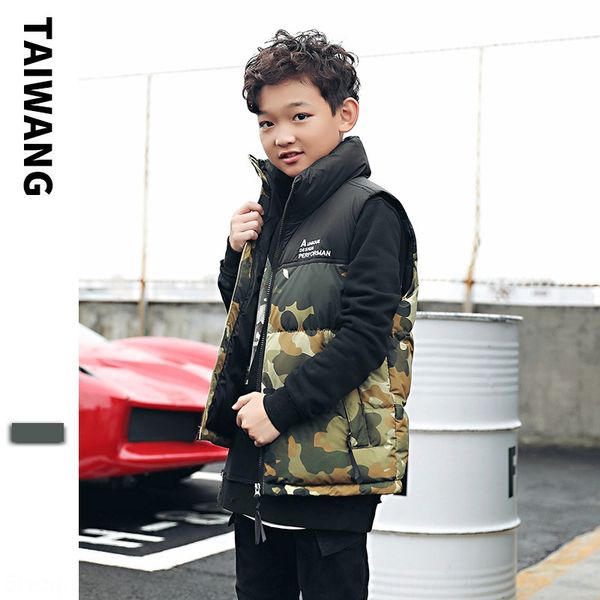 

bsomc children's clothing camouflage down cotton winter coat children's clothing vest boy stand collar vest large children color, Camo
