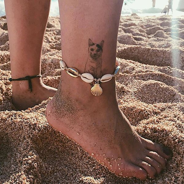 

women simple gold shell pendant leather rope braided anklet bohemian charm beach jewelry accessories valentine gift, Red;blue