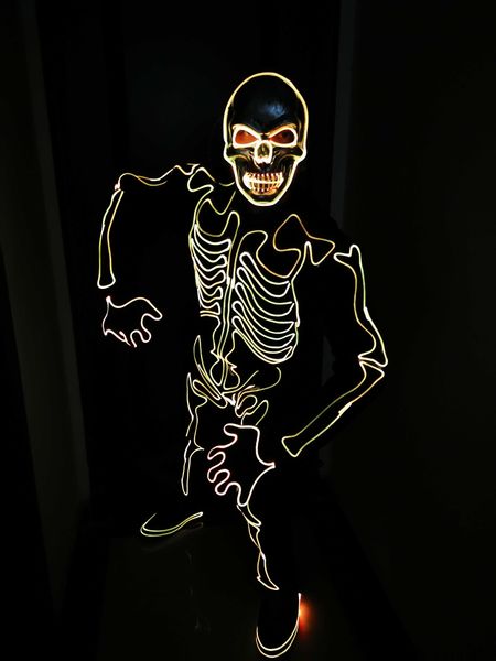 

хэллоуин маска led скелет костюм костюм загорается комбинезон косплей светящиеся платье взрослых мужской волоконно-оптический робот наряд dj, Black;red
