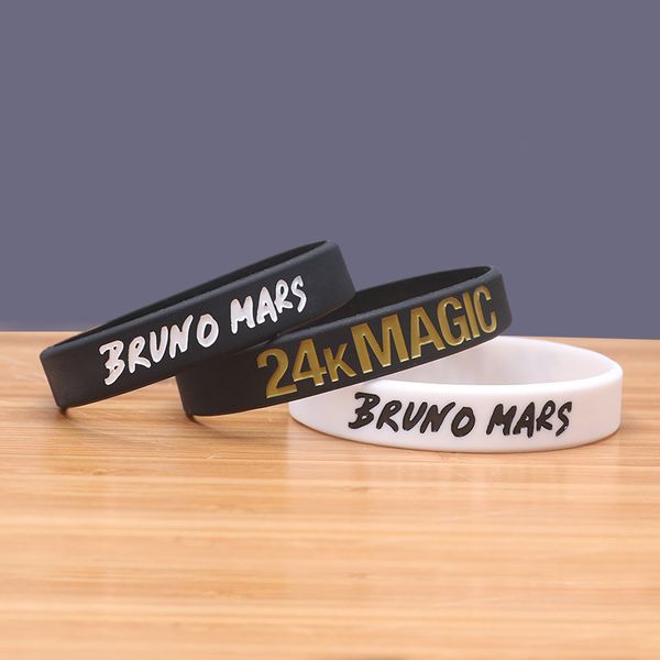 

1pc star bruno mars silicone bracelets&bangles black white song 24k magic silicone wristband music lover fans gifts sh210, Golden;silver