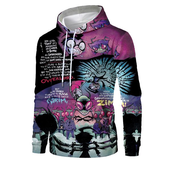 

mens designer 3d digital printing loose hooded sweater large size alien hoodie, Black