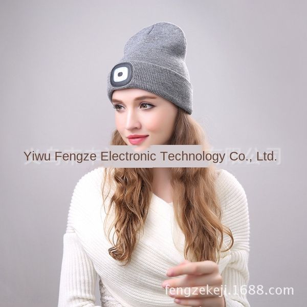 

qinglun wool knitted head headlight desk wool table lamp led maintenance cap season night fishing table fishing cap with lamp, Blue;gray