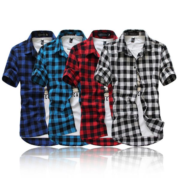 

men's shirts short sleeve lattice plaid painting large size casual blouse shirt summer fashion streetwear high quality, White;black
