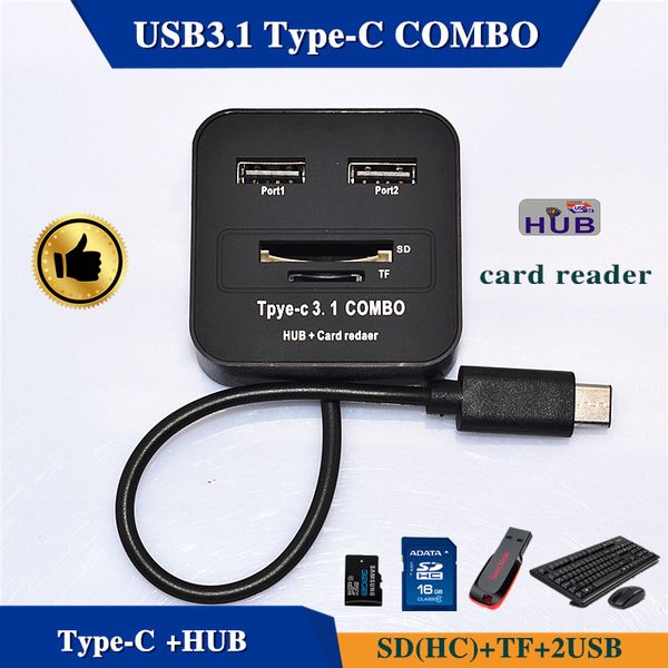 

plus 3.1 type - c combo microd sd tf hub usb universal design memory card reader ipad android phone pc macbook