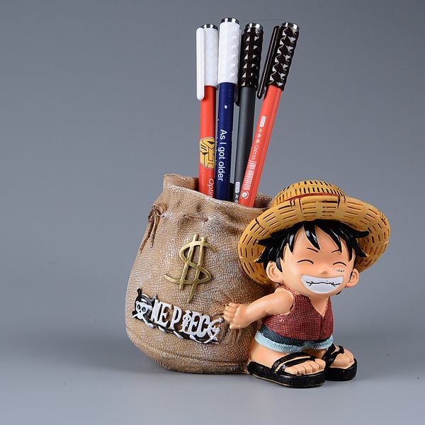 

anime one piece luffy resin office pen holders collectible monkey d luffy 10cm desk pencil pot holder kids action figure boy toy t200321