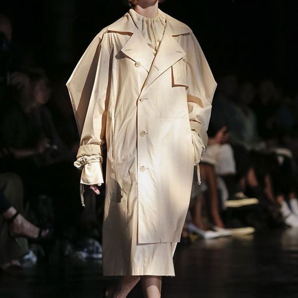 

new designer women trench coat single breasted turn down collar female elegant cotton loose runway trench coats, Tan;black