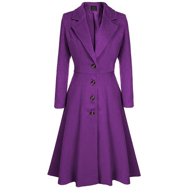 

winter wool warm casual office ladies plus size women long trench coats slim lapel pleated button autumn retro female overcoats, Tan;black