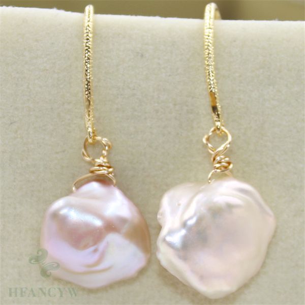 

dangle & chandelier 13-14mm pink baroque pearl earrings hook aurora natural women earbob dangler fashion chic no repair damage jewelry, Silver