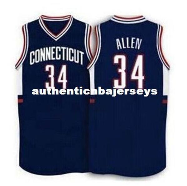 

#34 ray allen connecticut huskies1996 throwbacks blue white basketball jersey stitched jerseys customized any name and number, Black;blue