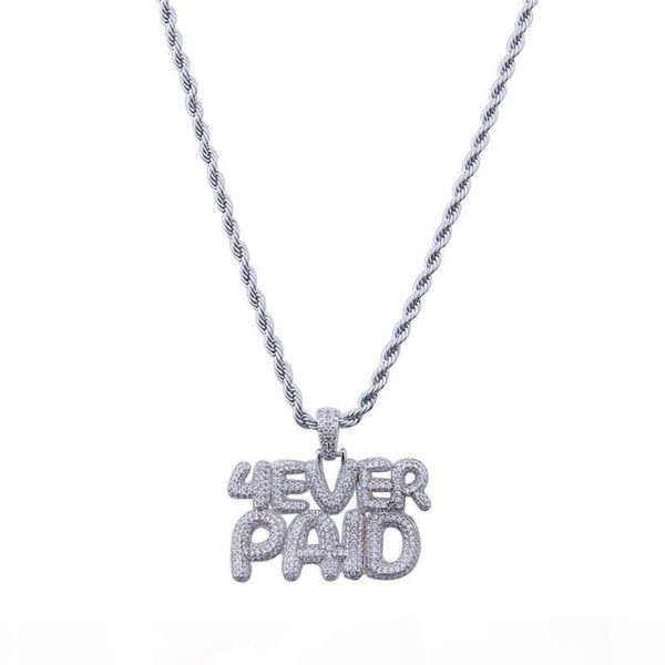 

forever paid letters pendant necklace men hip hop jewelry brand designer ice out hiphop necklace silver plated